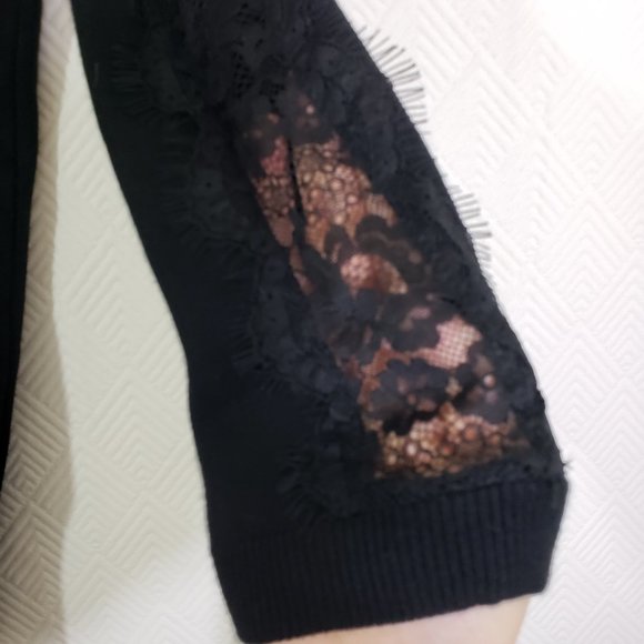 CATHERINE BY CATHERINE MALADRINO Small Black Cardigan, Lace, Button-Down Sweater - Picture 7 of 8